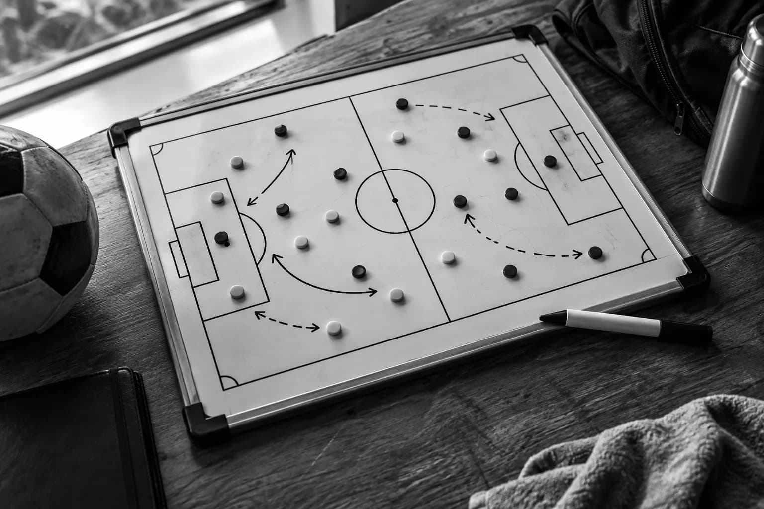 Fotografía sintética: pizarra táctica sobre una mesa